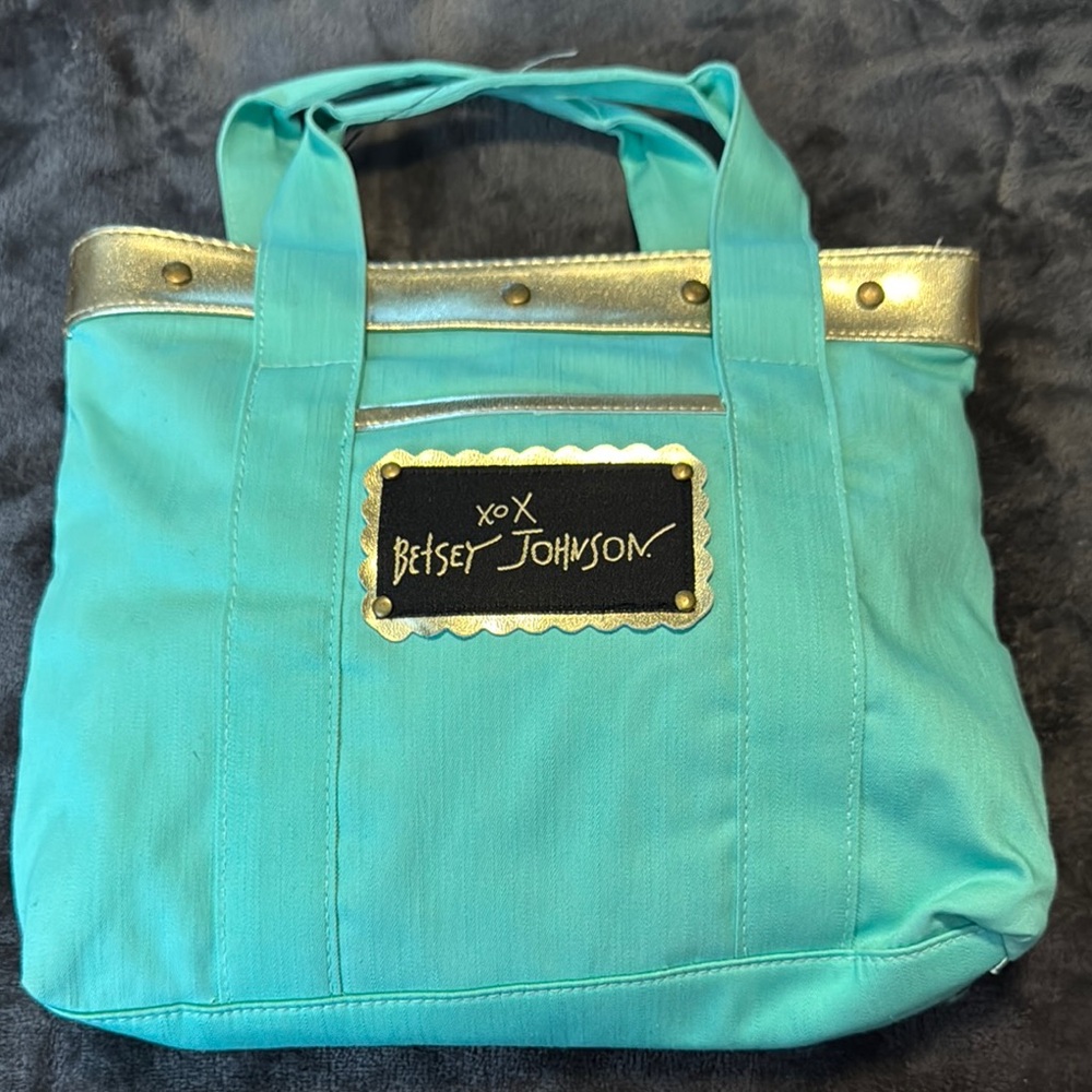 Betsey Johnson Blue and Gold Tote Bag with Structured Design